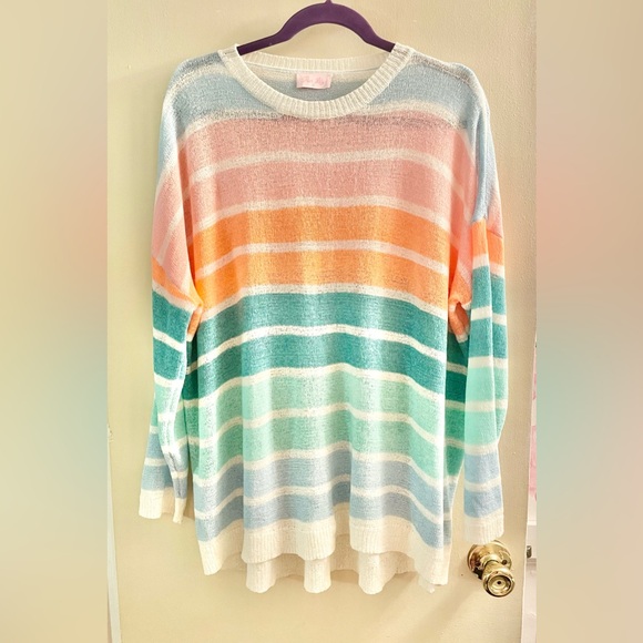 Pink Lily Sweaters - Pink Lily Striped, Lightweight, Relaxed Sweater                   SIZE MEDIUM